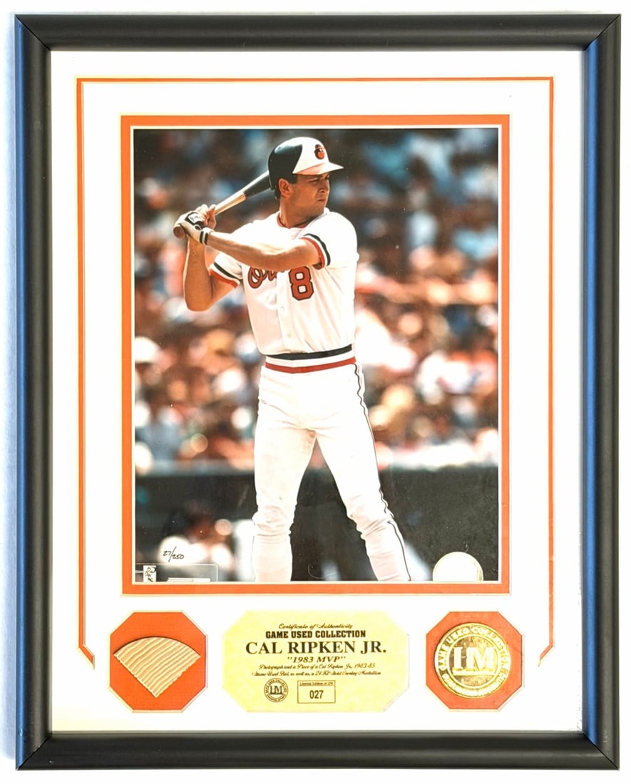 Cal Ripken Jr Piece Of Game Used Bat Highland Mint: Cal Ripken Jr Piece Of Game Used Bat Highland Mint Framed 27/250. This Limited Edition Piece Is From "The Highland Mint" Who Acquired Cal Ripken Jr's Game Used Bat And Turned It Into Collectable Piece