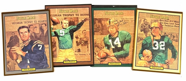 (4) 1947, 1953, 1956, & 1964 Autographed Notre Dame Heisman Trophy Winners Josh Lujack, Paul Hornung
