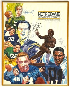 1943, '47, '49, '53, '56, '64, & '87 Notre Dame Heisman Trophy Winners Framed Autographed Poster