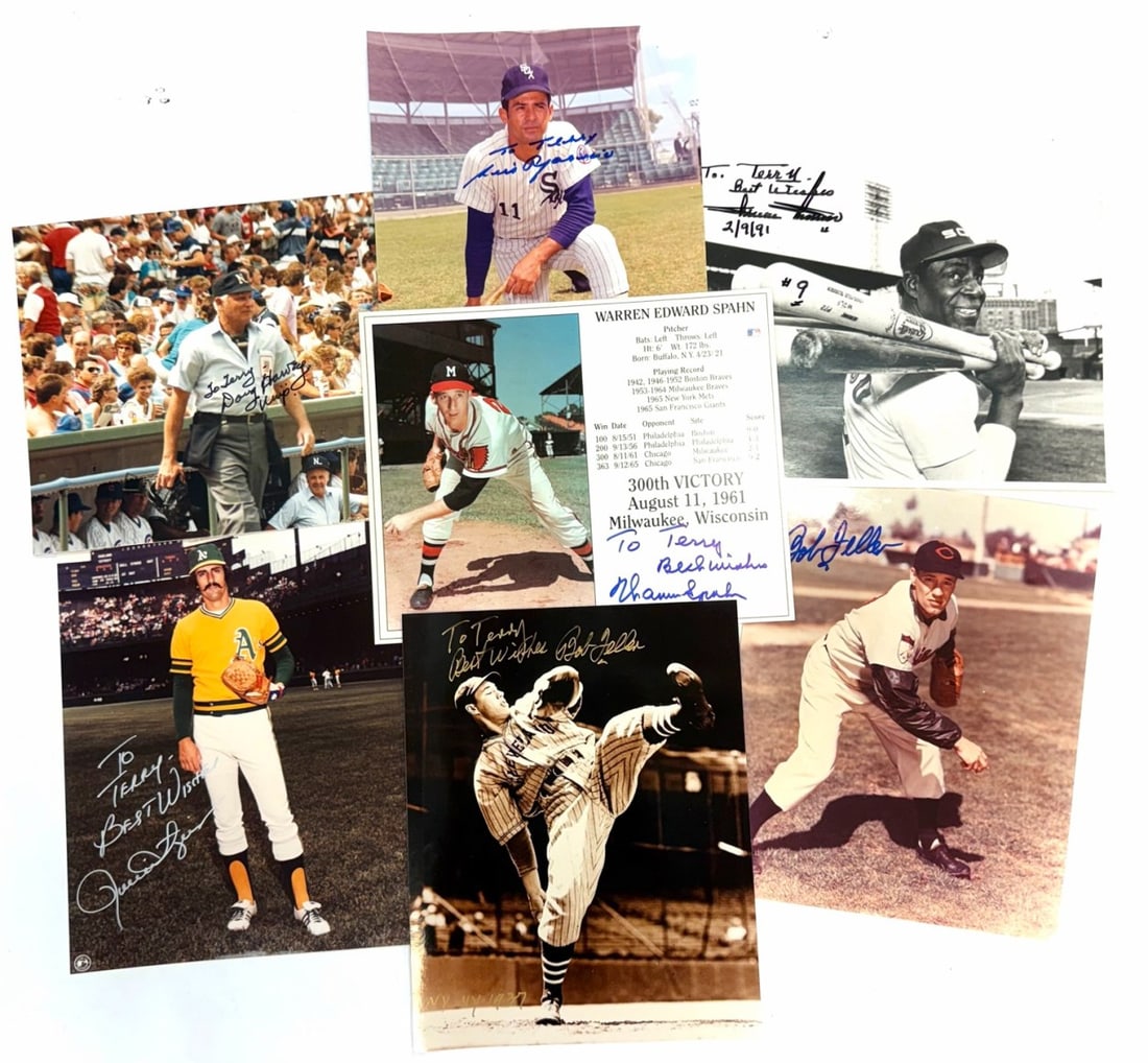 (7) Autographed Baseball Photos Including Luis Aparicio, Bob Feller, & More (1 of 8)