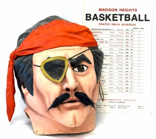 1970's Madison heights High School Anderson Indiana Pirate's Paper Mache Head Mascot