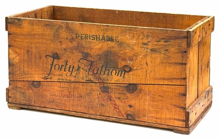 Forty Fathom Bay State Fishing Wood Crate
