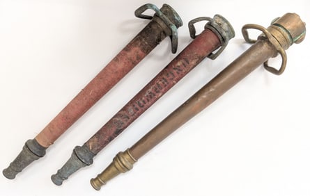(3) Antique Brass 33in Fire Hose Nozzles