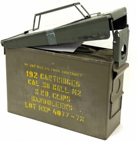 192 Rounds 1978 30-06 Military Surplus Rifle Ammo in Bandoliers in Can