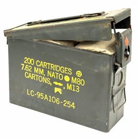 280 Rounds 8mm Military Surplus Rifle Ammo in Bandoliers in Can