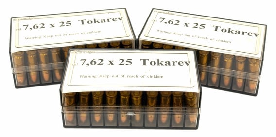 150 Rounds 7.62 x 25 Tokarev Military Surplus Handgun Ammo in Boxes.
