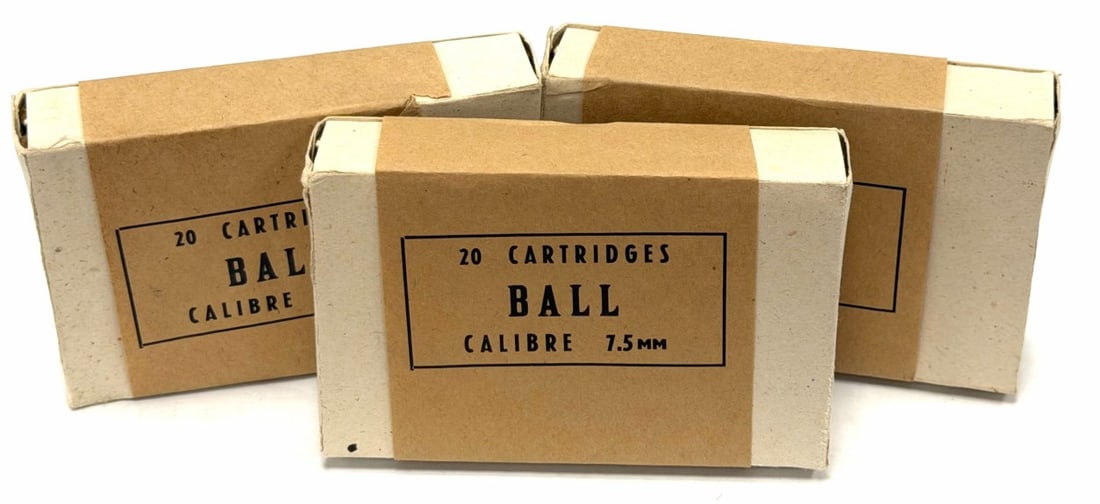 60 Rounds 7.5 mm French Military Surplus Rifle Ammo in Boxes: 60 Rounds 7.5 mm French Military Surplus Rifle Ammo in Boxes.? This lot contains three original boxes of 7.5 mm French rifle ammo.? 20 rounds per box.? A great lot to own and collect