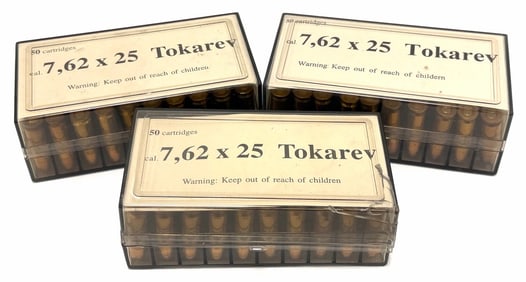 150 Rounds 7.62 x 25 Tokarev Military Surplus Handgun Ammo in Boxes