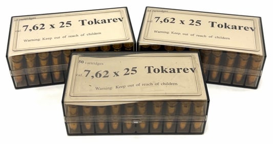 150 Rounds 7.62 x 25 Tokarev Military Surplus Handgun Ammo in Boxes