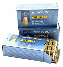 150 Rounds PPU 7.62mm Pistol Ammo NIB