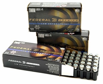 150 Rounds Federal Premium Law Enforcement 9mm Luger Pistol Ammo NIB