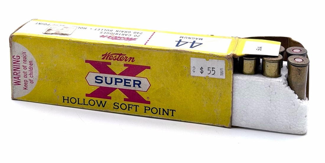 20 Rounds Western 44 Magnum Pistol Ammo NIB: 20 Rounds Western 44 Magnum Pistol Ammo NIB. The Western 44 Mag ammo box reads 240GR Hollow Soft Point.