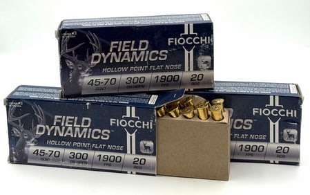 60 Rounds Fiocchi Field Dynamics 45-70 GOVT Rifle Ammo NIB