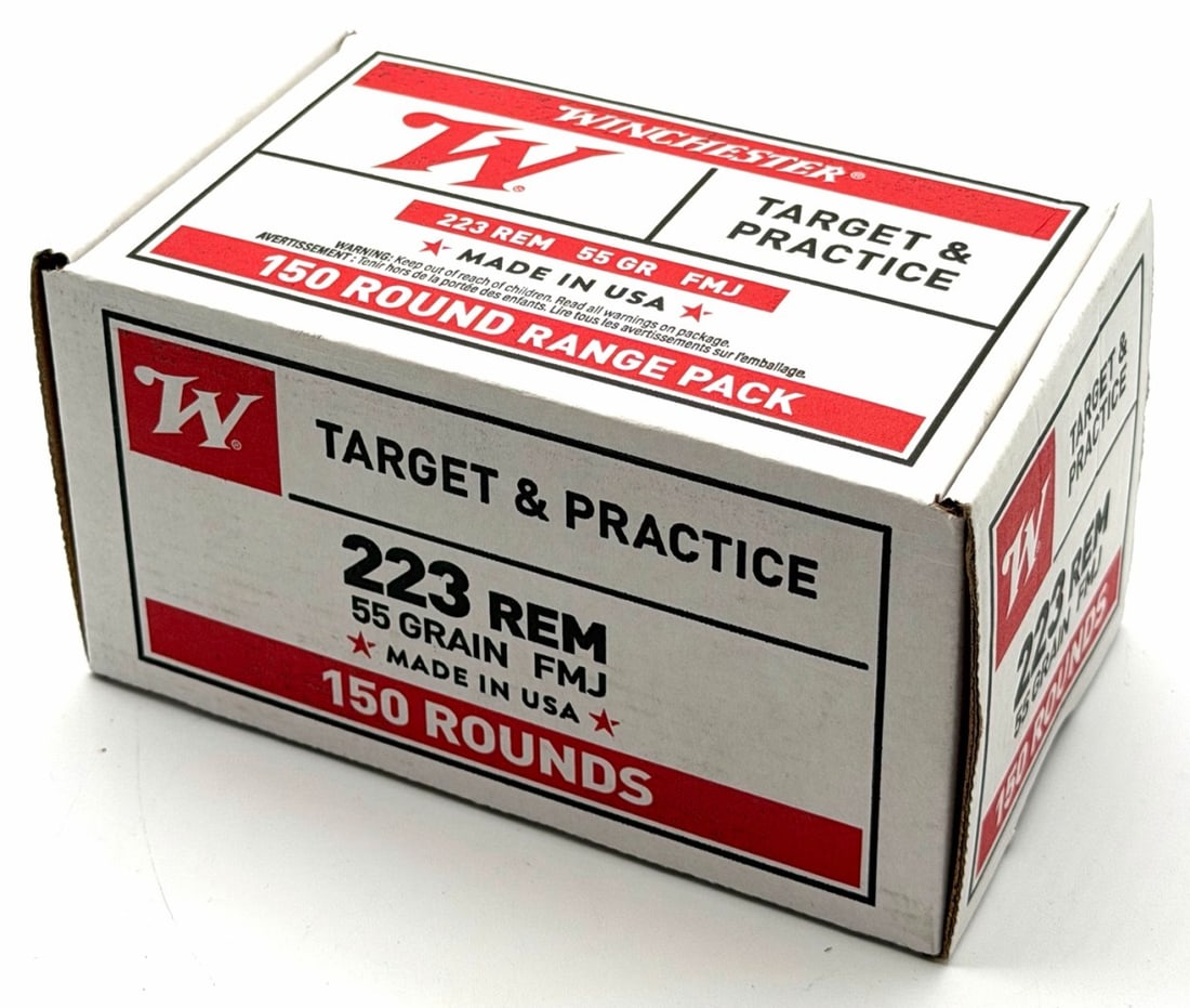 150 Rounds Winchester 223 Remington Rifle Ammo NIB: 150 Rounds Winchester 223 Remington Rifle Ammo NIB. The Winchester 223 Remington box reads Target & Practice 55GR FMJ.