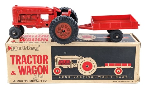 Hubley Tractor & Wagon Set In Original Box