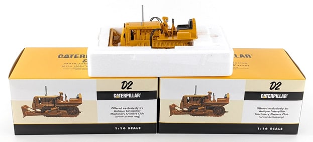 (2) 1/16 SpecCast Caterpillar D2 Track-Type Tractor with Tool Bar Blade