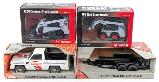 1/25 Bobcat Pickup Truck w/ Trailer & (2) Skid Steer Loaders