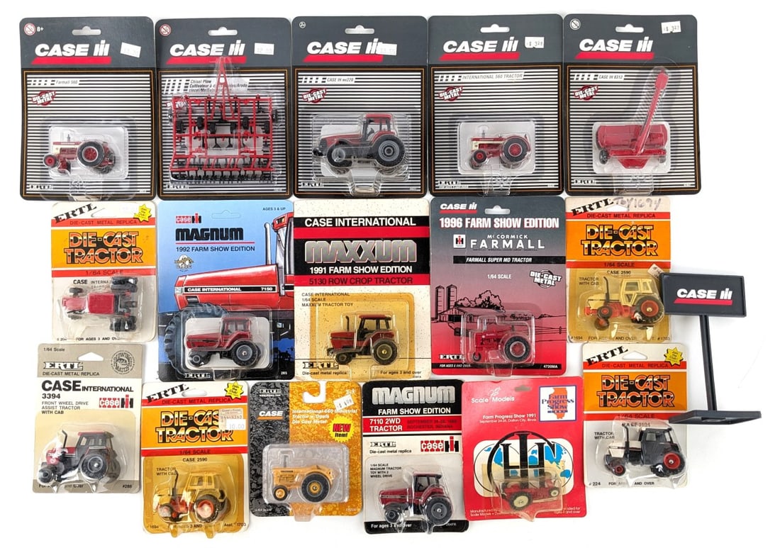 (17) 1/64 Ertl Case IH Tractors, Implements, and Sign (1 of 9)