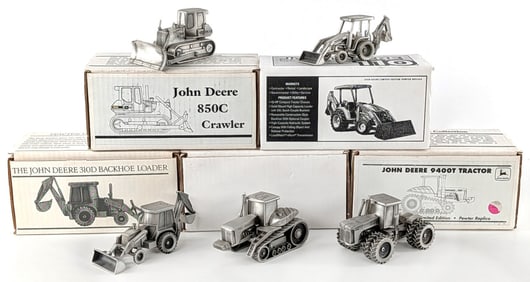 Pewter SpecCast John Deere 850C Crawler, 310D Backhoe, 110 Compact Tractor, 9400T, and 9620 Tractor