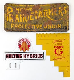 Hulting Hybrids License Plate Topper, Funk's G Hybrid Bolt Gauge, & Prairie Farmer's Sign