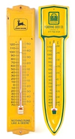 John Deere & Pickering Seed Co. Metal Advertising Thermometers