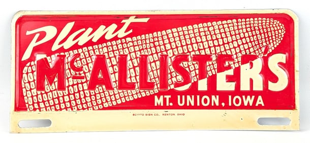 Plant McAllister's Seed Corn Embossed License Plate Topper