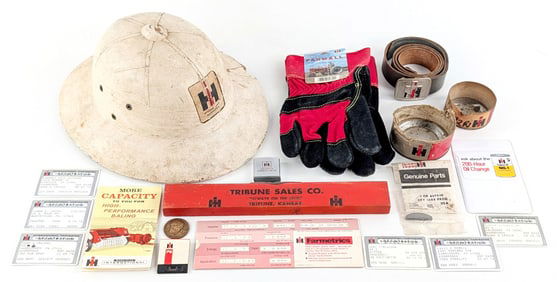 IH Pith Helmet, Belt w/ Buckle, Gloves, Ruler, and Other Memorabila
