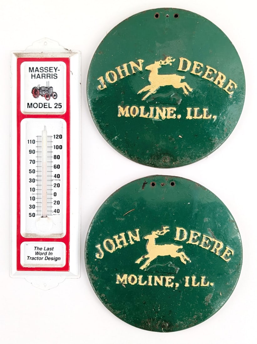 Massey Harris Thermometer & (2) John Deere Planter Lids (1 of 10)