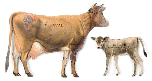 Delaval Brown Swiss Cow & Calf Tin Signs