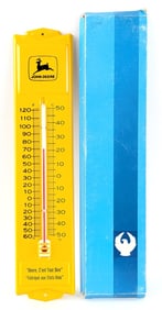 NOS French John Deere Metal Advertising Thermometer w/ Box