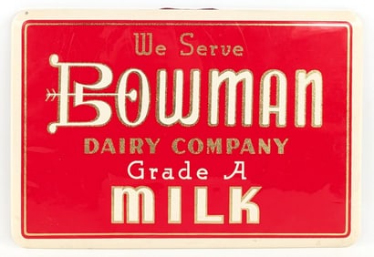 Early Bowman Dairy Co. Milk Celluloid Adv Sign