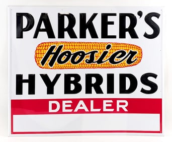 SST Parker's Hoosier Hybrids Dealer Embossed Advertising Sign