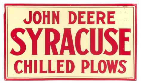 SST John Deere Syracuse Chilled Plows Embossed Advertising Sign