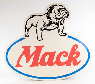 Nearly 4-1/2ft Mack Trucks Advertising Sign w/ Bulldog Graphics