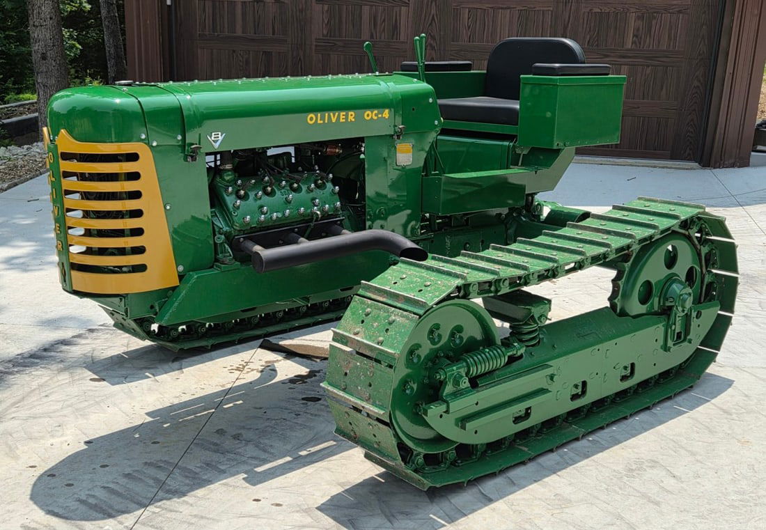 1959 Oliver OC-4 V-8 Conversion: From the Lazy Acres collection Flat head Ford V-8 gas engine conversion 4 speed transmission 540 PTO Rear belt pulley Custom Headers 2 new water pumps Tractor starts, runs, and drives Serial Number- 3