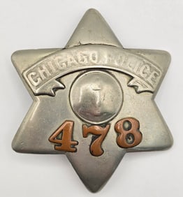 Obsolete C.H. Hanson Chicago Police Pie Plate Badge #478
