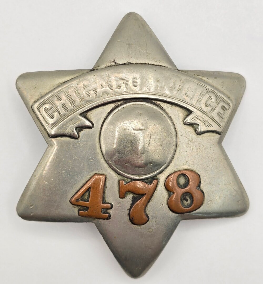 Obsolete C.H. Hanson Chicago Police Pie Plate Badge #478