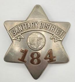 Obsolete Meyer & Wenthe Chicago Sanitary District Pie Plate Badge #184