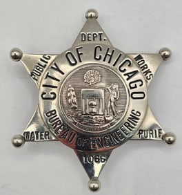 Obsolete C.H. Hanson City Of Chicago Bureau Of Engineering Star Badge #1066