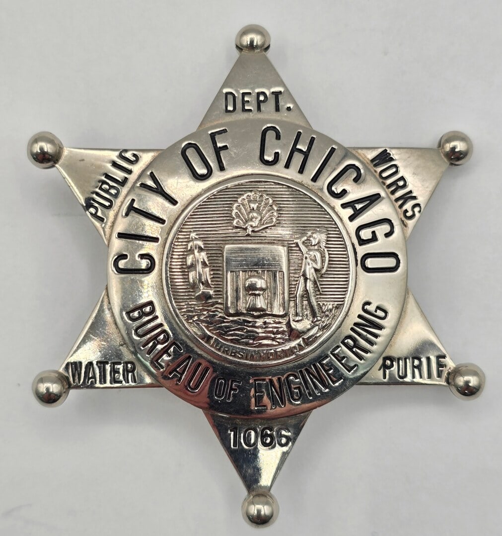 Obsolete C.H. Hanson City Of Chicago Bureau Of Engineering Star Badge #1066 (1 of 2)