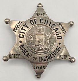 Obsolete C.H. Hanson City Of Chicago Bureau Of Engineering Star Badge #1046