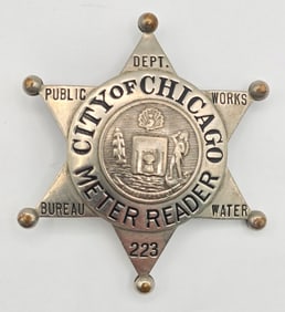 Obsolete C.H. Hanson City Of Chicago Meter Reader Star Badge #223