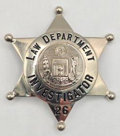 Obsolete C.H. Hanson City Of Chicago Law Department Investigator Star Badge #26