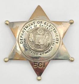 Obsolete W.W. Wilcox City Of Chicago Department Of Electricity Star Badge #561