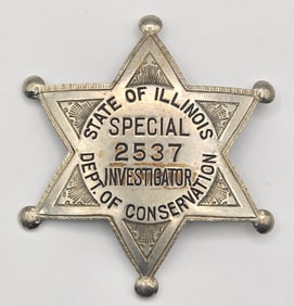 Obsolete C.H. Hanson State Of Illinois Department Of Conservation Special Investigator Star Badge