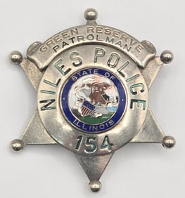 Obsolete C.H. Hanson Niles Illinois Green Reserve Patrolman Star Badge #154