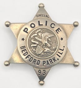 Obsolete C.H. Hanson Bedford Park Illinois Special Police Star Badge #93