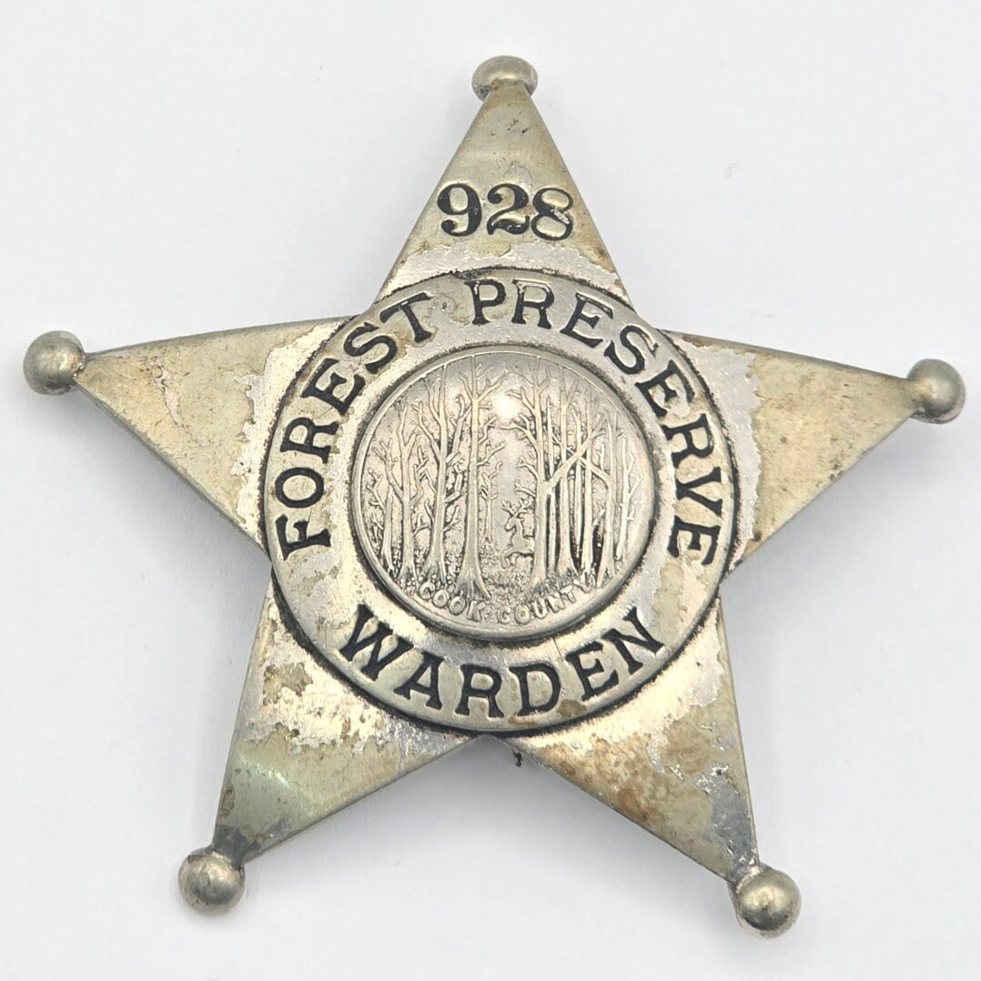 Obsolete Meyer & Wenthe Cook County Illinois Forest Preserve Warden Star Badge #928 (1 of 2)