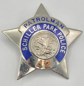 Obsolete Blackinton Schiller Park Illinois Police Patrolman 5-Point Star Badge #42