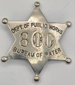 Obsolete W.W. Wilcox Department Of Public Works Bureau Of Water 6-Point Star Badge #800